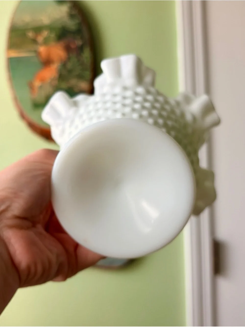Elegant White Hobnail Milk Glass Compote Vintage Textured Vase
